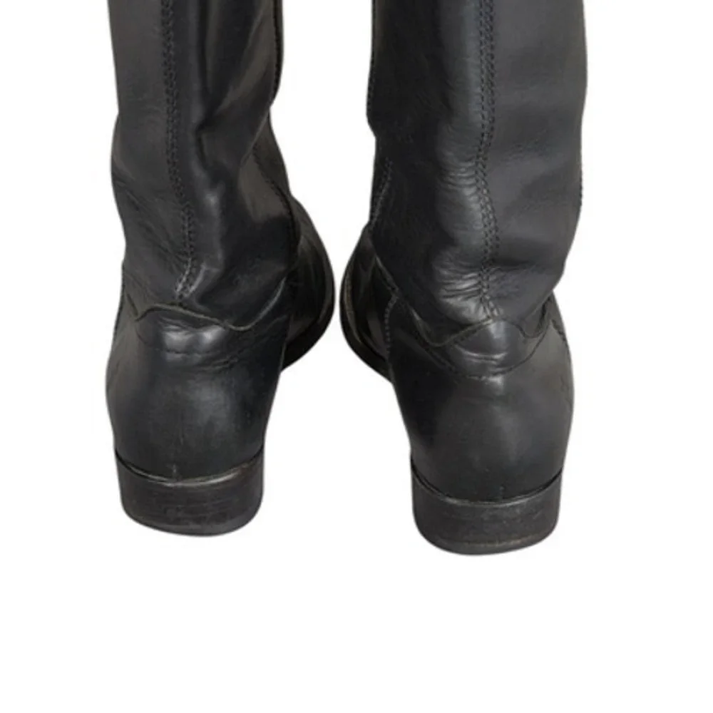 Frye Knee High Riding Boots sz 7B Women Melissa Button Black‎ Leather Equestrian